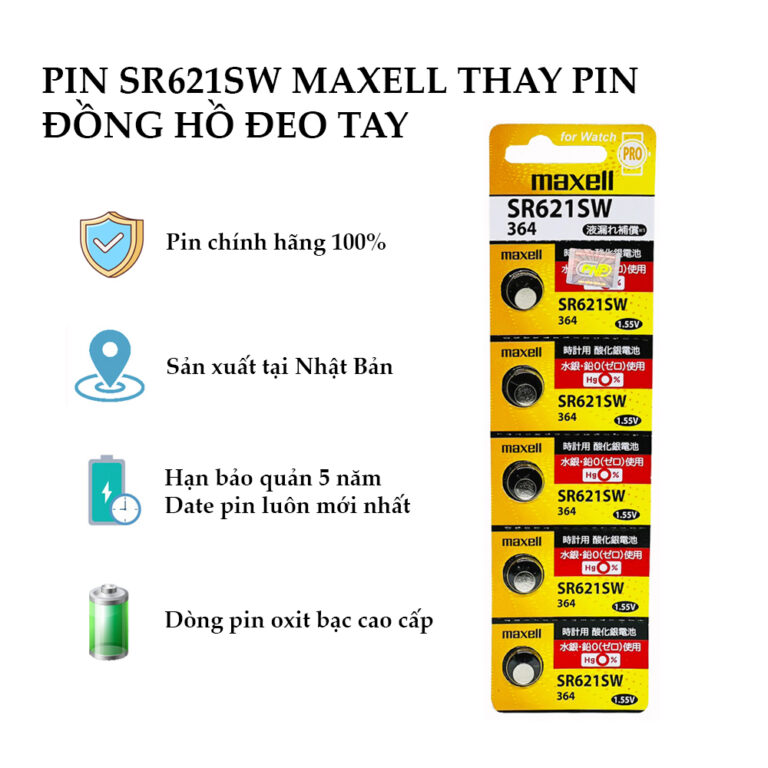 Pin SR621SW 364 Maxell Pro 1 55V Vỉ 5 Viên Chính Hãng Nhà Phân Phối